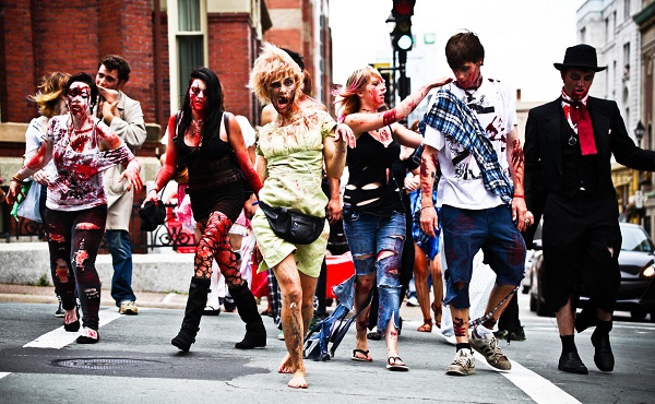People walk in a zombie walk