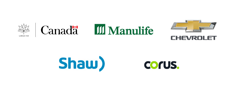 150 Play List Partner Logos: Canada 150 Secretariat, Manulife, Chevrolet, Shaw and Corus